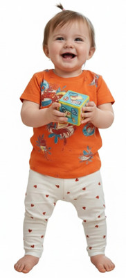 Silakaari Baby Boys & Baby Girls Casual T-shirt T-shirt(Orange-White)