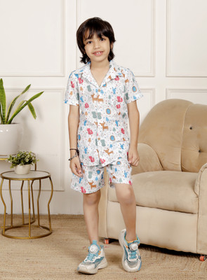 Kids Villa Boys Casual Shirt Shorts(Aqua Blue)