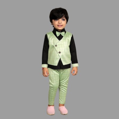 PEEKBEEK Baby Boys Party(Festive) Waistcoat Pant, Shirt(Green)