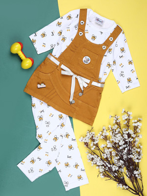 V-MART Baby Girls Casual Top Dungaree(Mustard)