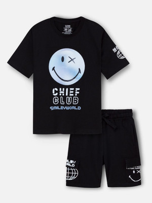 Nap Chief Boys & Girls Casual T-shirt Shorts(Black_Smileyworld)