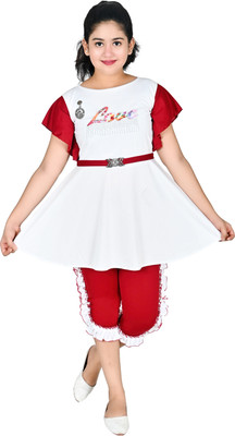 AWA KIDS FASHION Girls Casual Top Capri(RED)