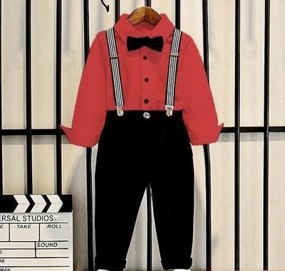Jekeshvi Trend Boys Party(Festive) Shirt Pant, Bow Tie, Suspenders(red, black)