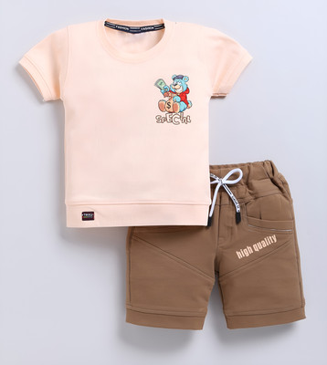 TOONYPORT Boys Casual T-shirt Shorts(Peach, Brown)
