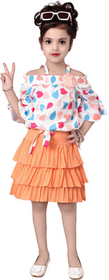 SVM FASHION Girls Casual Top Skirt(ORANGE)
