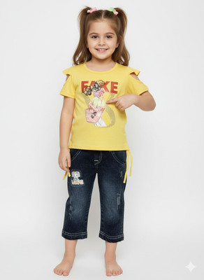 Girijesh Singh Baby Girls Disney Princess Casual Top Jeans(Yellow)