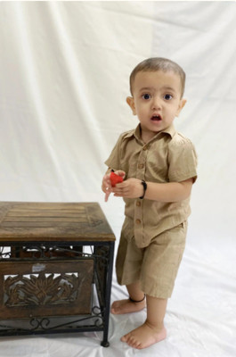 RAJA AND RAYA Baby Boys Casual Shirt Three Fourth Pant(Beige)