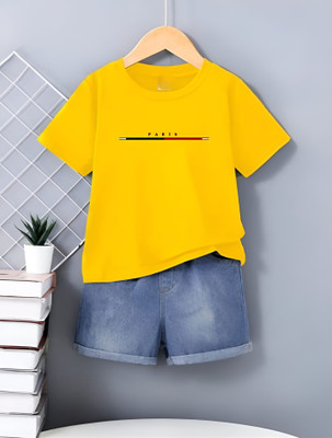 ELPIXIE FASHION Baby Boys & Baby Girls Party(Festive) T-shirt Shorts(YELLOW)