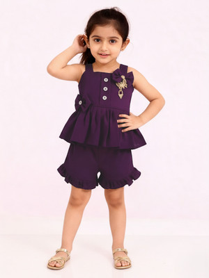 SM Avenew Store Baby Girls Casual Top Shorts(Lavender Lilt)