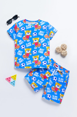 Dear to dad Baby Boys Casual T-shirt Shorts(Blue-Tiger)