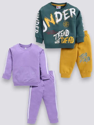 carrydreams Boys & Girls Casual T-shirt Trouser(PURPLE_BOTTLEGREEN)