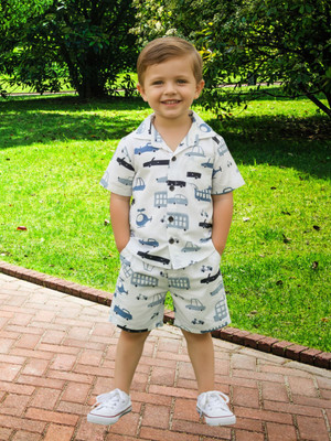 FASHION GRAB Boys Casual Shirt Shorts(Blue 1)