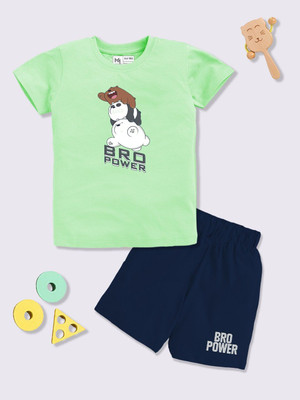 YK X Minute Mirth Boys & Girls WWE Casual T-shirt Shorts(Green)