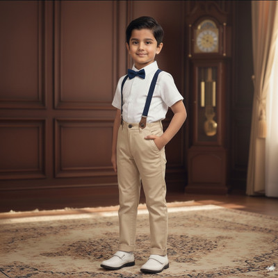 Funwood Games Boys Party(Festive) Shirt Pant(Blue Bow Brown Pant)