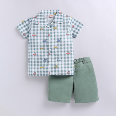 Snuggly Monkey Baby Boys Casual Shirt Shorts(White/Green)