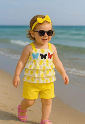 Mudhgal Creation Baby Girls Casual Top Shorts(yellow SHOULDER STRAP TOP&Short)