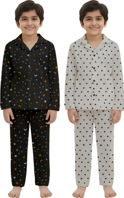 Eha Kids Nightwear Boys & Girls Printed Cotton Blend(Multicolor Pack of 2)