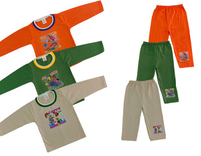 JEEV Baby Boys & Baby Girls Casual T-shirt Pyjama(Orange, Green, Off White)