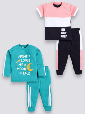 carrydreams Boys & Girls Casual T-shirt Trouser(ROSE_SEAGREEN)