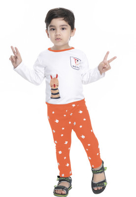 new gen Baby Boys & Baby Girls Casual T-shirt Pant(Orange)