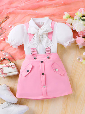 NOORCREATION Baby Girls Party(Festive) Top Skirt(White)