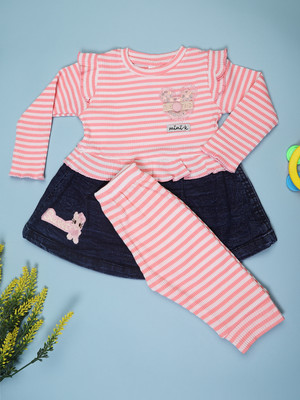V-MART Baby Girls Casual Top Legging(Dark Pink)