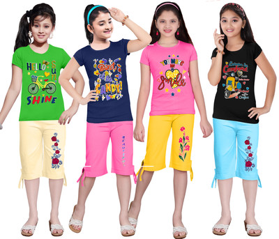 KS KOARA Girls Casual T-shirt Three Fourth Pant(191 MULTICOLOURRS)