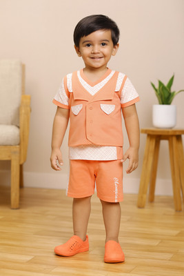 Wishkaro Baby Boys Casual T-shirt Shorts(Peach)