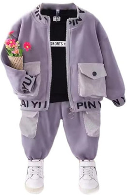 Bold N Elegant Baby Boys & Baby Girls Party(Festive) Sweatshirt Sweatpant(Grey)