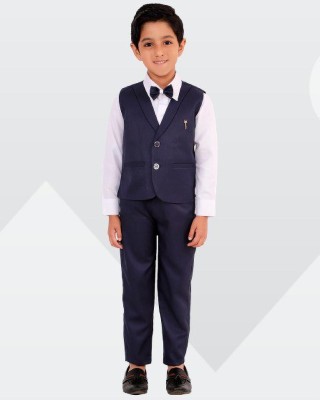 Fourfolds Boys Party(Festive) Dress Shirt, Trouser, Waistcoat(Navy Blue)