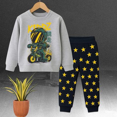 toystshirt Baby Boys & Baby Girls Casual Sweatshirt Pant(Grey & Black)