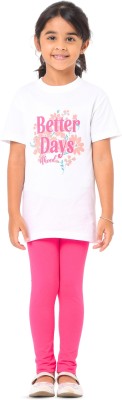 Nuego Girls Casual T-shirt Legging(White, Pink)