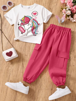 hey faf Girls Disney Princess Casual T-shirt Pant(Red)