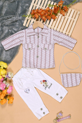 S R RESHMA DRESSES Baby Girls Casual Shirt Pant(Pink)