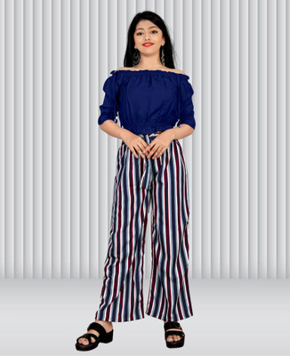 vroxa creation Girls Casual Top Trouser(Blue)