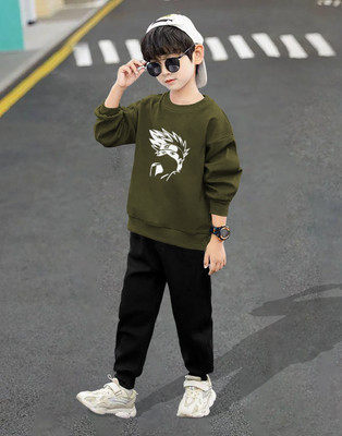 RetroTees Boys Casual T-shirt Track Pants(Olive-4)