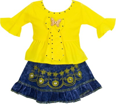 NITHILA CREATIONS Baby Girls Casual Top Skirt(Yellow1)