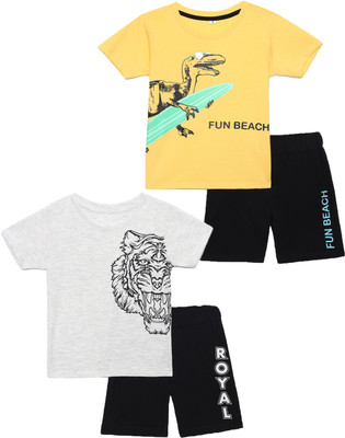 PROVOGUE Boys Casual T-shirt Shorts(Grey&Black, Yellow&Black)