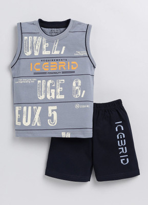 GIGGLY FOX Baby Boys Casual T-shirt Shorts(Steel Grey)