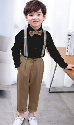 ULTRINA Baby Boys Party(Festive) Shirt Pant, Suspenders, Bow Tie(BLACK)
