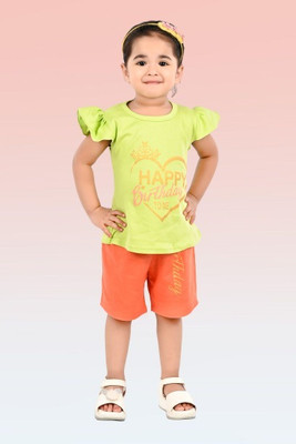 HENA TEXTILE Baby Girls Casual Top Shorts(LEMON)
