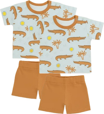 Coco cuddles Baby Boys & Baby Girls Casual T-shirt Shorts(Brown3-P2)
