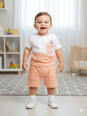 Pompidou Baby Boys Casual T-shirt Pant(Peach)