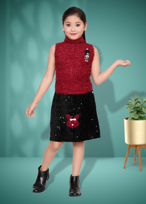 Nazneen Girls Disney Princess Party(Festive) Top Skirt(MAROON)