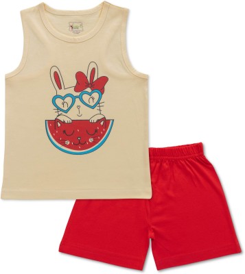 Baby's Pride Girls Casual Top Shorts(Half White and Red)