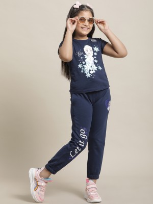 kidsville Girls Frozen Casual T-shirt Pyjama(Navy Blue)