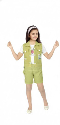 zudio Baby Girls Disney Princess Casual Jacket Shorts(Mint Green & White)