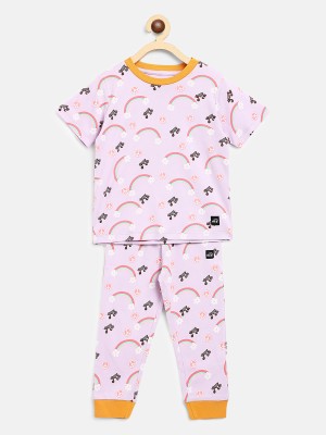 Whistle & Hops Baby Boys & Baby Girls Casual T-shirt Pyjama(Multicolor)