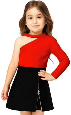 ANGELENTERPRISE Girls Casual Top Skirt(Red-Black)