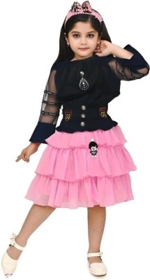 Ganapati Fashion shop Baby Girls Party(Festive) Top Skirt(BLACK, PINK)